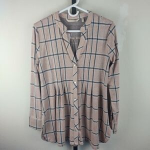 Soft Surroundings Calais Tunic Top Soft Pink Windowpane Plaid